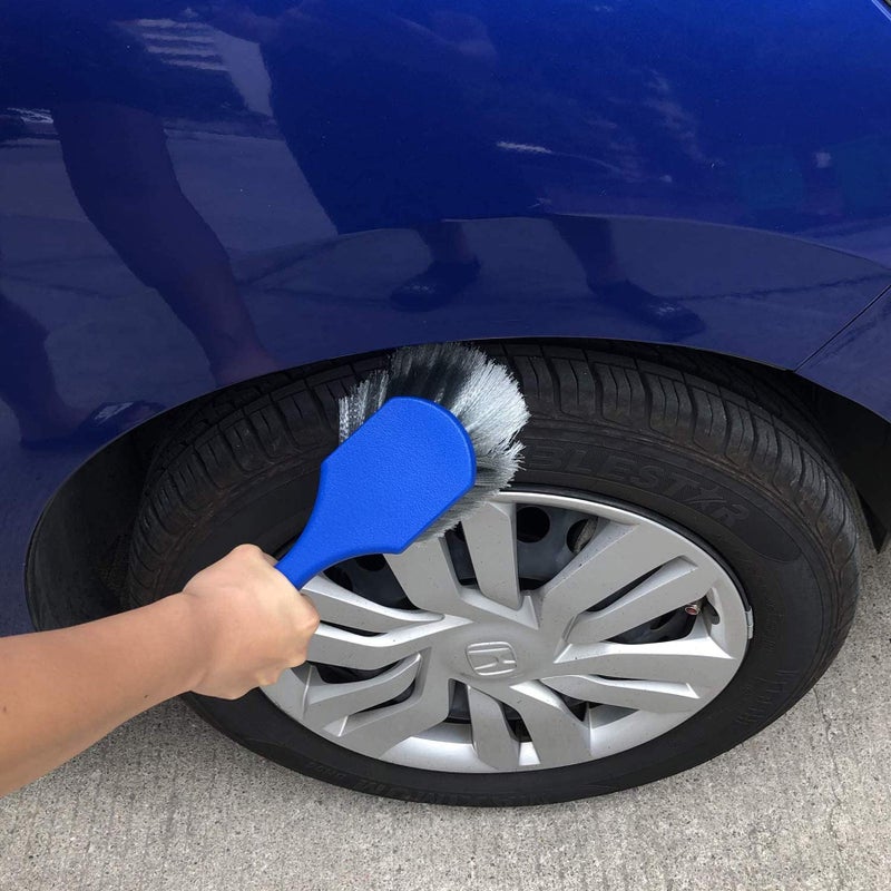 LUCKLYJONE Wheel & Tire Brush for Car Rim, Soft Bristle Car Wash Brush, Cleans Tires & Releases Dirt and Road Grime, Short Handle for Easy Scrubbing Blue - Image 4